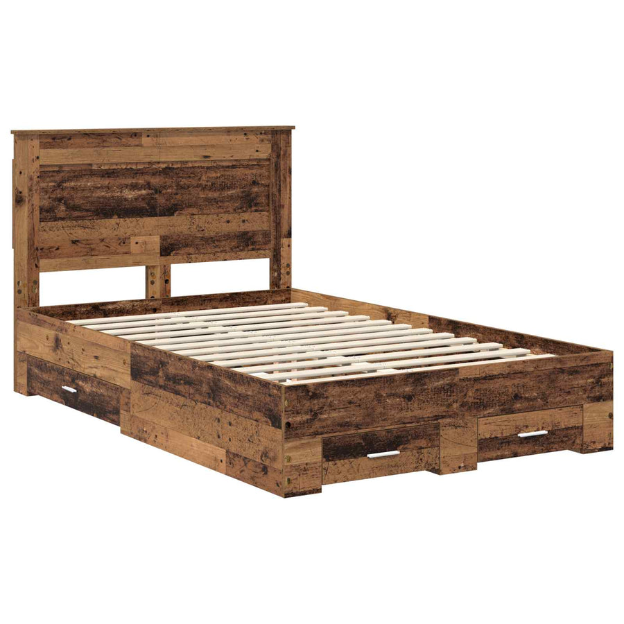 Bedframe met lade met hoofdeinde met opslag Bewerkt hout