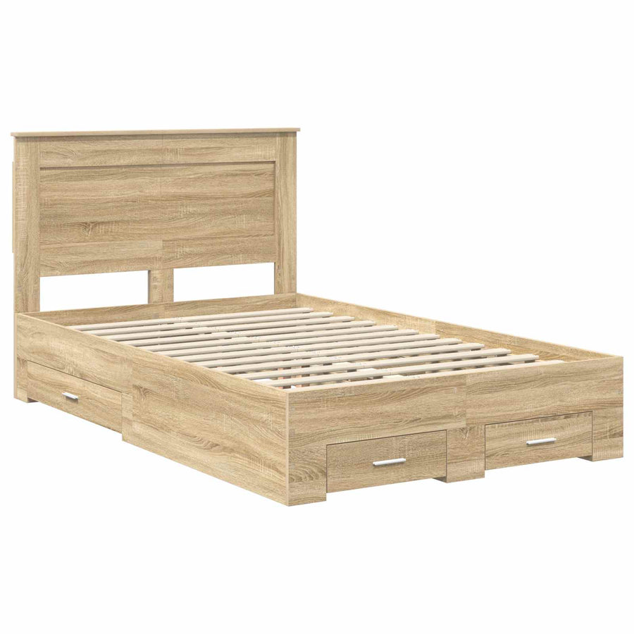 Bedframe met lade met hoofdeinde met opslag Bewerkt hout