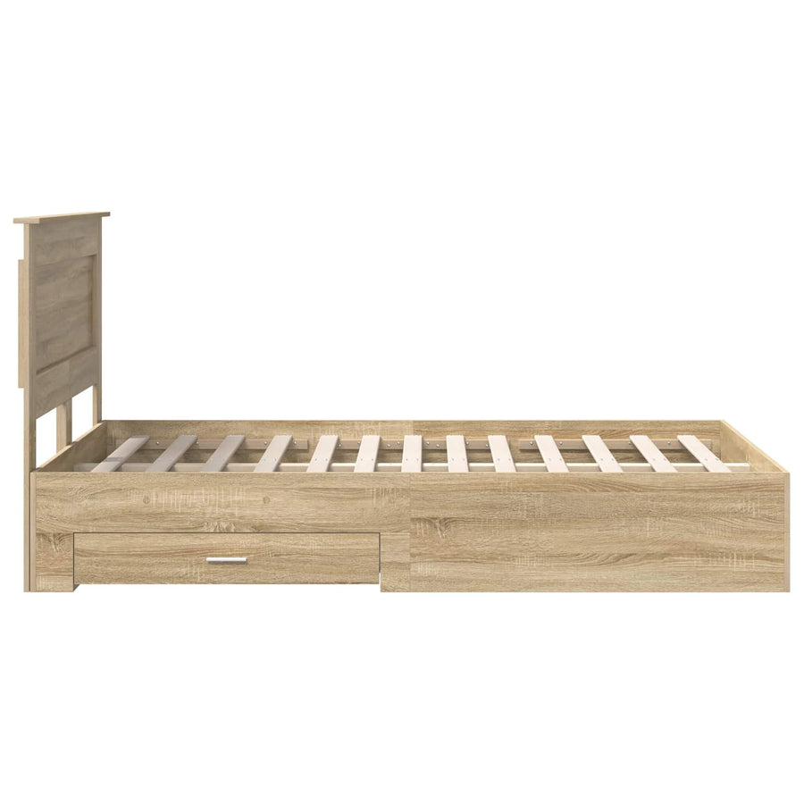 Bedframe met lade met hoofdeinde met opslag Bewerkt hout