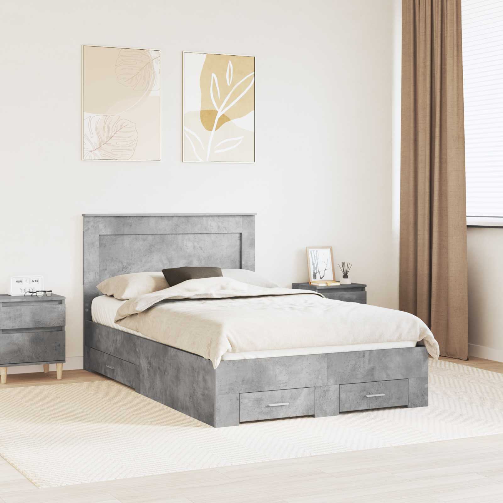 Bedframe met lade met hoofdeinde met opslag Bewerkt hout
