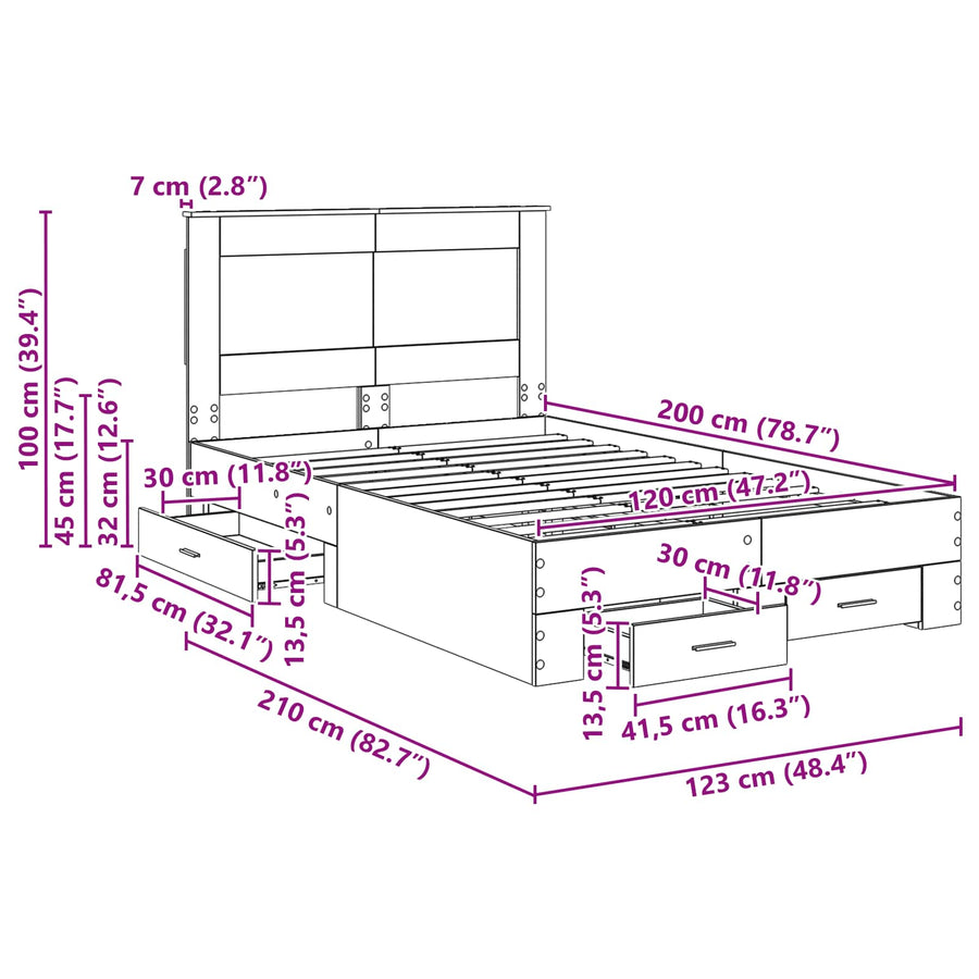 Bedframe met lade met hoofdeinde met opslag Bewerkt hout