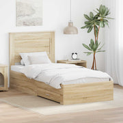 Bedframe met lade en hoofdeinde bewerkt hout