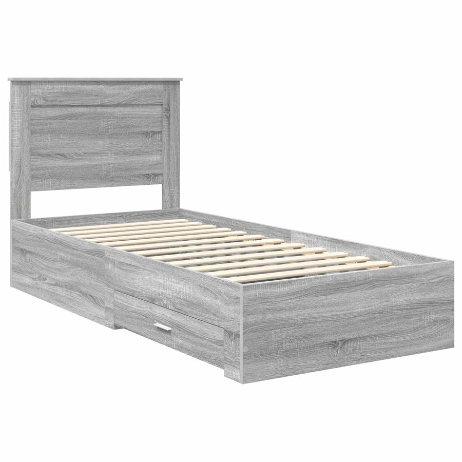 Bedframe met lade met hoofdeinde met opslag Bewerkt hout