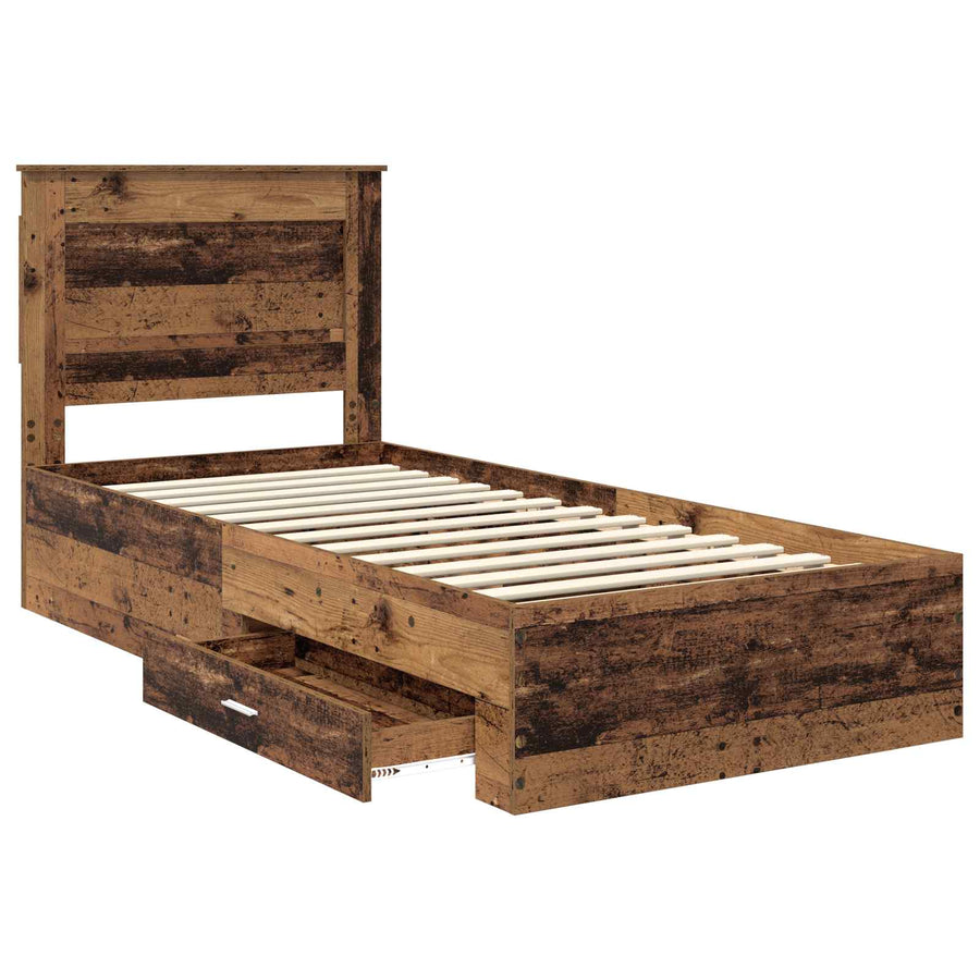 Bedframe met lade met hoofdeinde met opslag Bewerkt hout