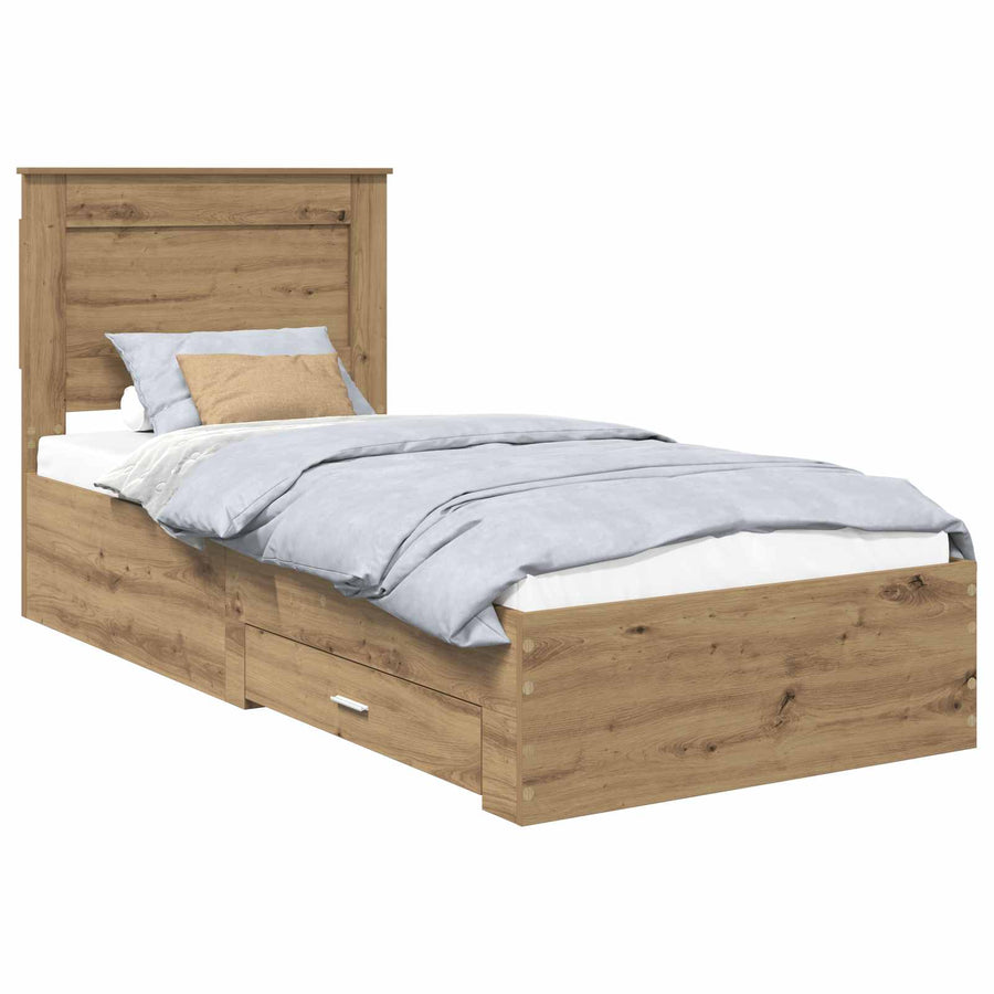Bedframe met lade met hoofdeinde met opslag Bewerkt hout