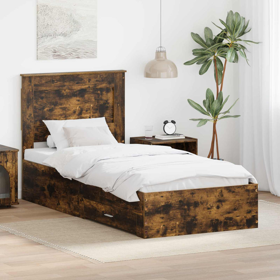Bedframe met lade met hoofdeinde met opslag Bewerkt hout