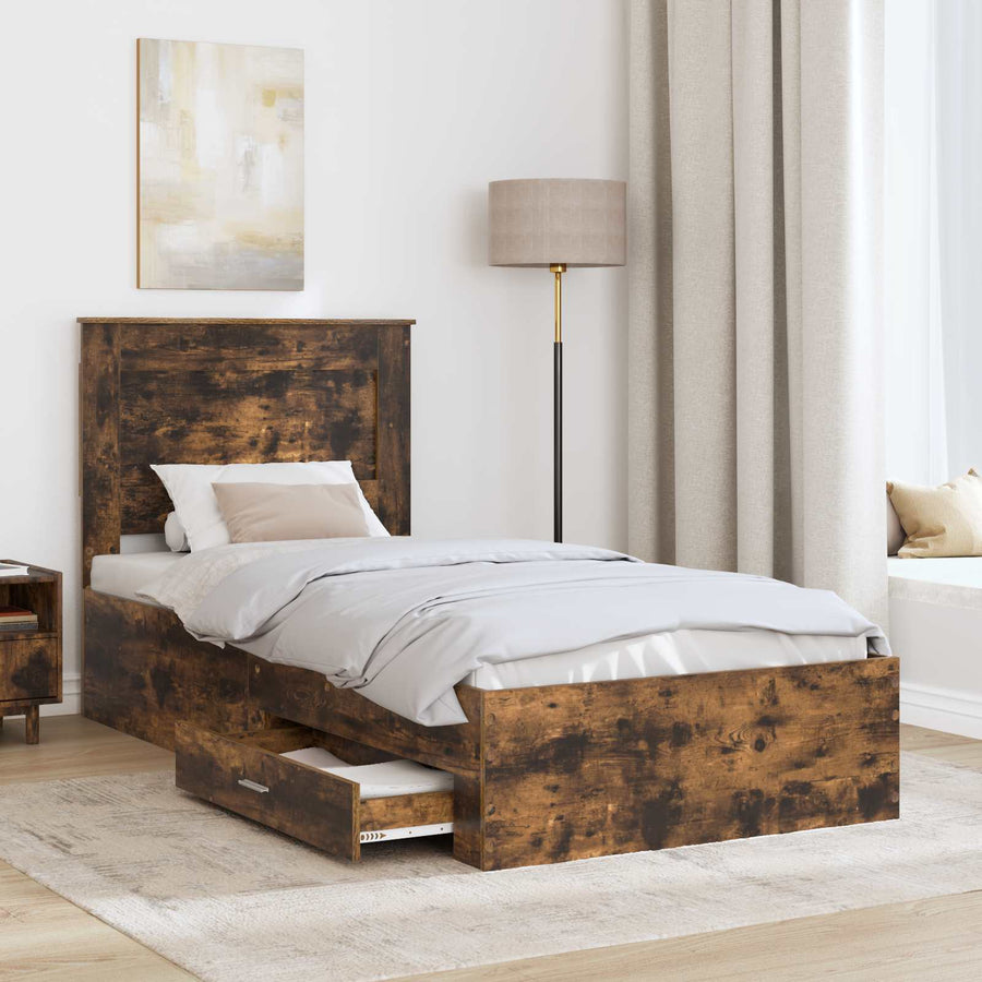 Bedframe met lade met hoofdeinde met opslag Bewerkt hout