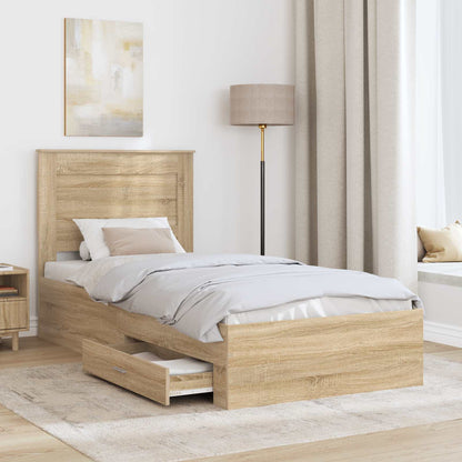 Bedframe Sonoma Eiken en Zilver 75 x 190 cm Bewerkt hout