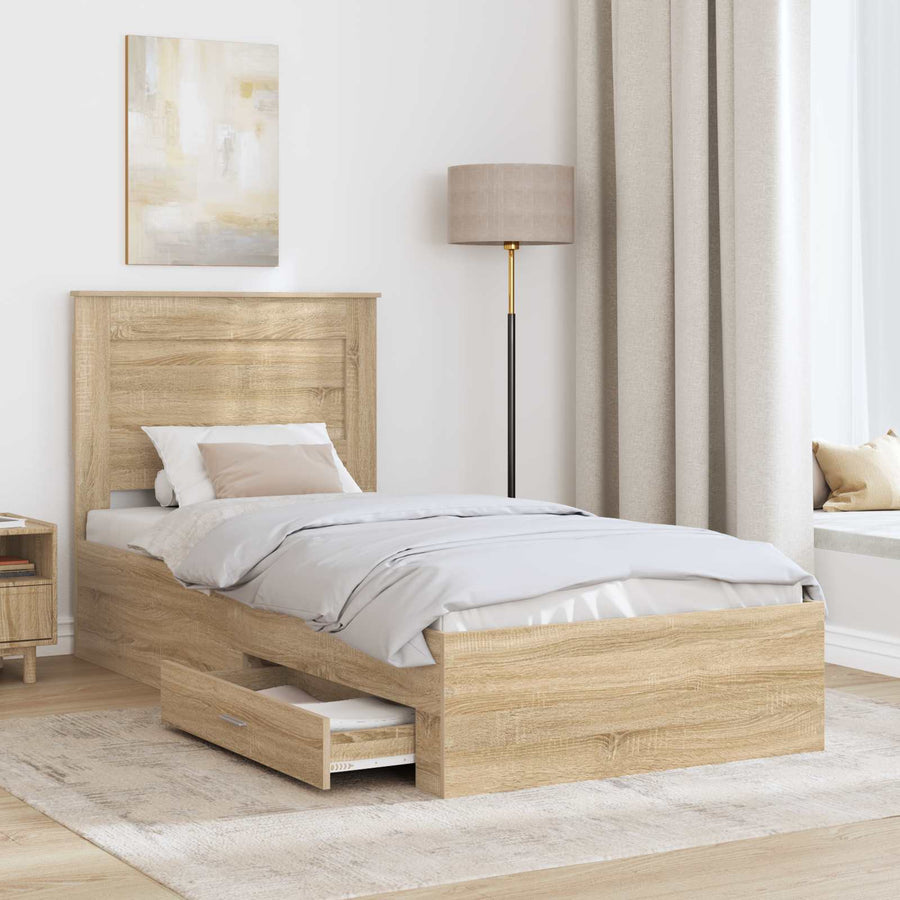 Bedframe Sonoma Eiken en Zilver 75 x 190 cm Bewerkt hout