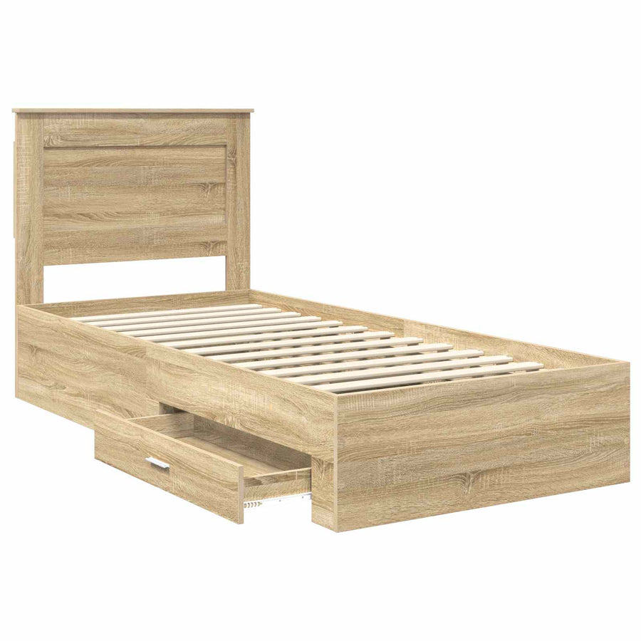 Bedframe Sonoma Eiken en Zilver 75 x 190 cm Bewerkt hout