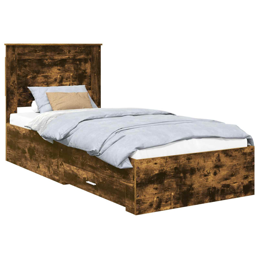Bedframe Gerookt Eiken en Zilver 75 x 190 cm Bewerkt hout