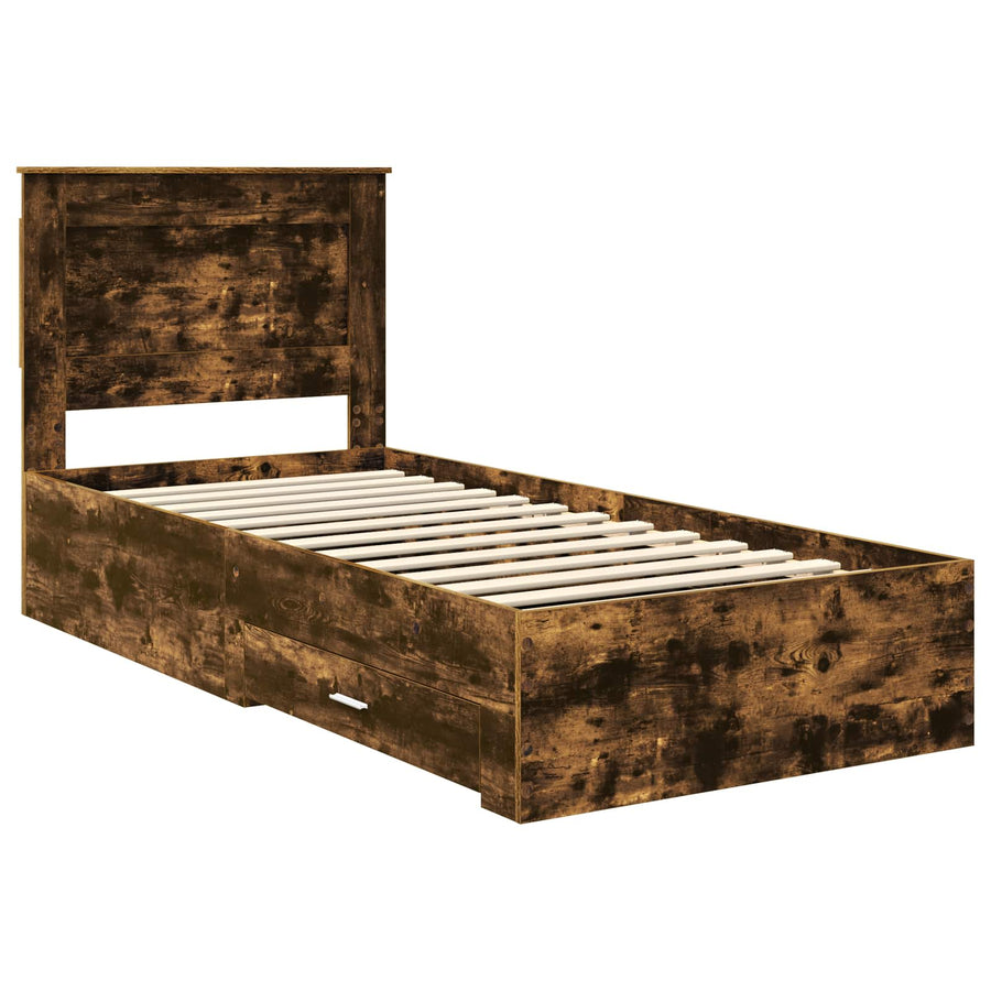 Bedframe Gerookt Eiken en Zilver 75 x 190 cm Bewerkt hout