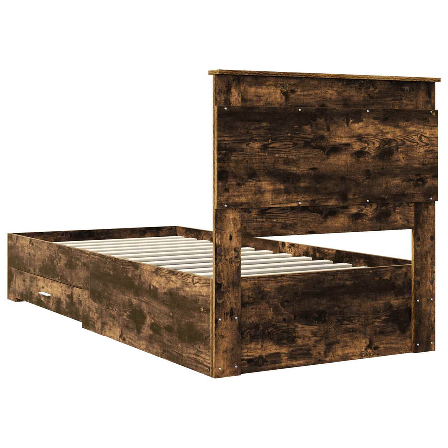 Bedframe Gerookt Eiken en Zilver 75 x 190 cm Bewerkt hout