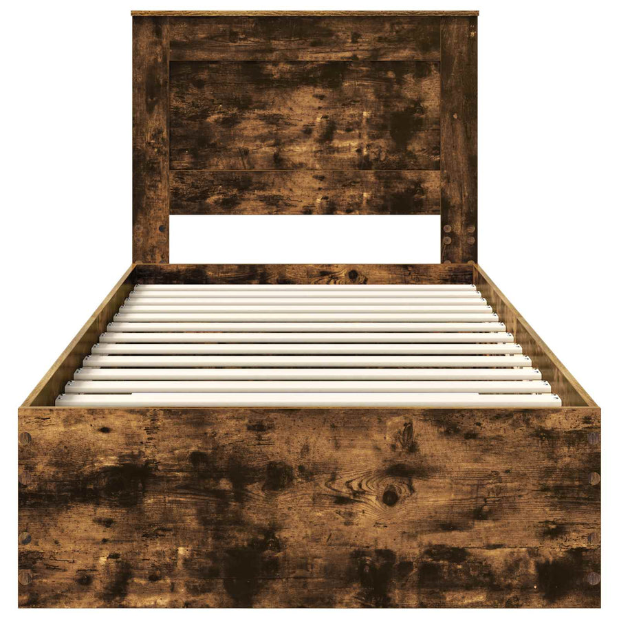 Bedframe Gerookt Eiken en Zilver 75 x 190 cm Bewerkt hout