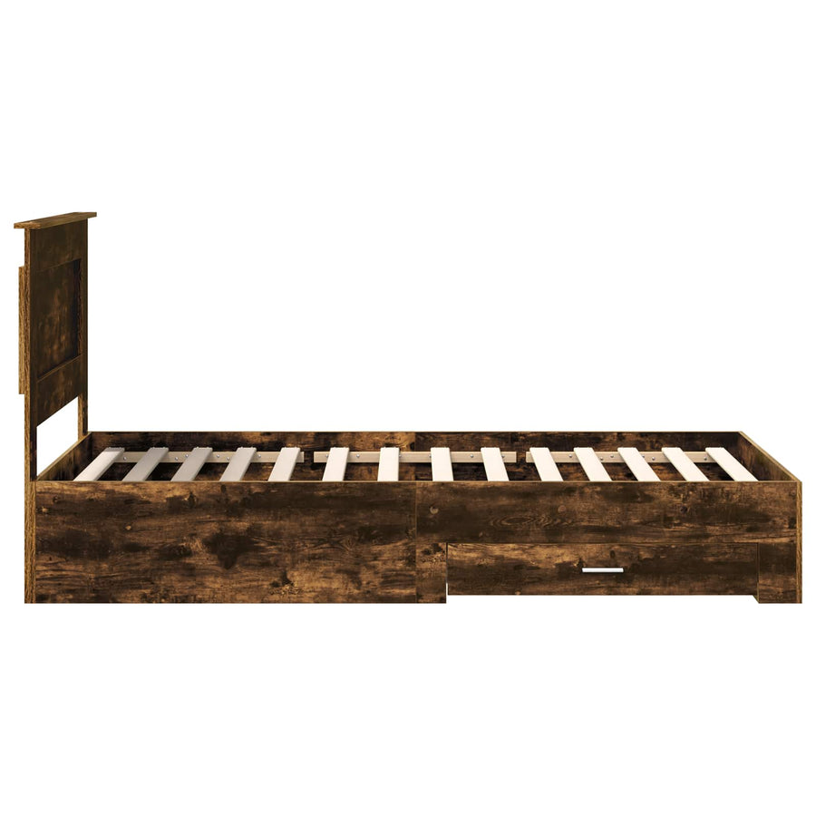 Bedframe Gerookt Eiken en Zilver 75 x 190 cm Bewerkt hout