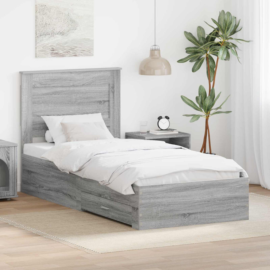 Bedframe Grijs Sonoma en Zilver 75 x 190 cm Bewerkt hout