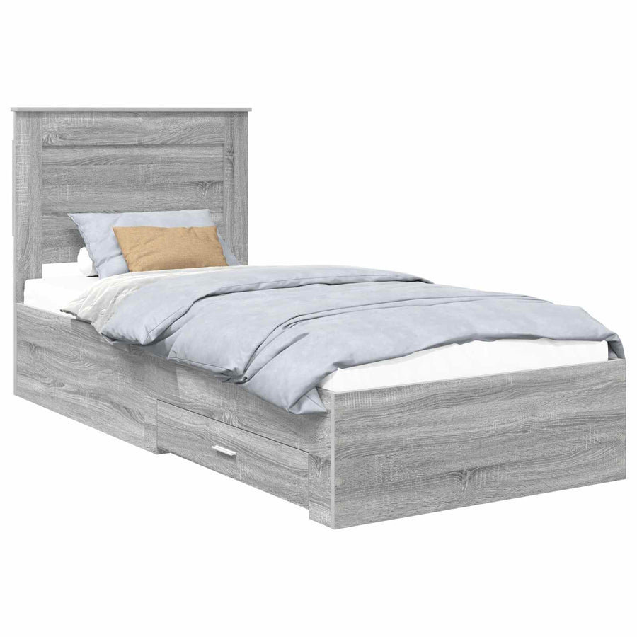Bedframe Grijs Sonoma en Zilver 75 x 190 cm Bewerkt hout