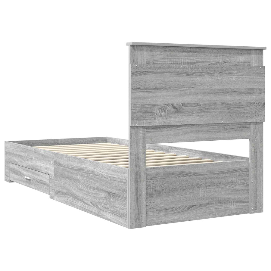 Bedframe Grijs Sonoma en Zilver 75 x 190 cm Bewerkt hout