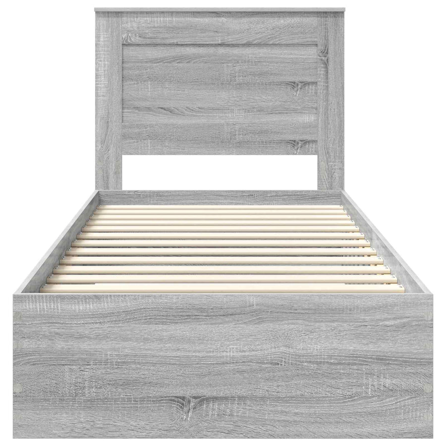 Bedframe Grijs Sonoma en Zilver 75 x 190 cm Bewerkt hout