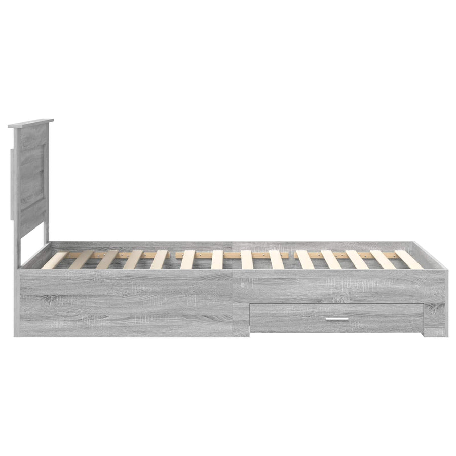 Bedframe Grijs Sonoma en Zilver 75 x 190 cm Bewerkt hout