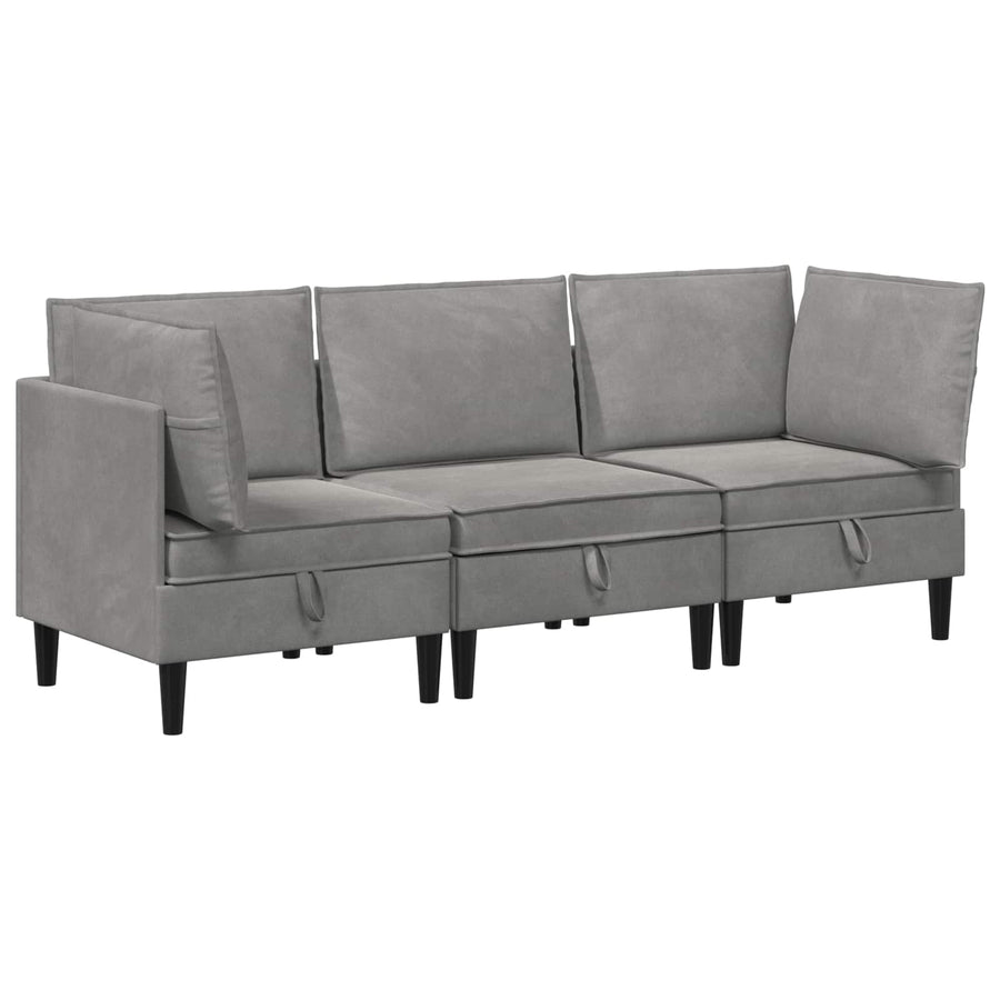 Woonkamer Meubelset met kussen 3 pcs Lichtgrijs Fluweel