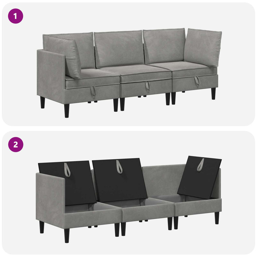 Woonkamer Meubelset met kussen 3 pcs Lichtgrijs Fluweel
