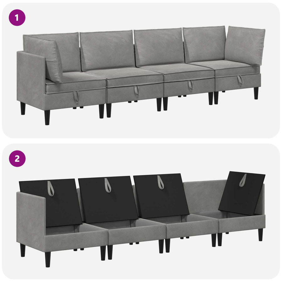 Woonkamer Meubelset met kussen 4 pcs Lichtgrijs Fluweel