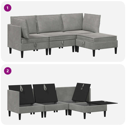 Woonkamer Meubelset met kussen 4 pcs Lichtgrijs Fluweel