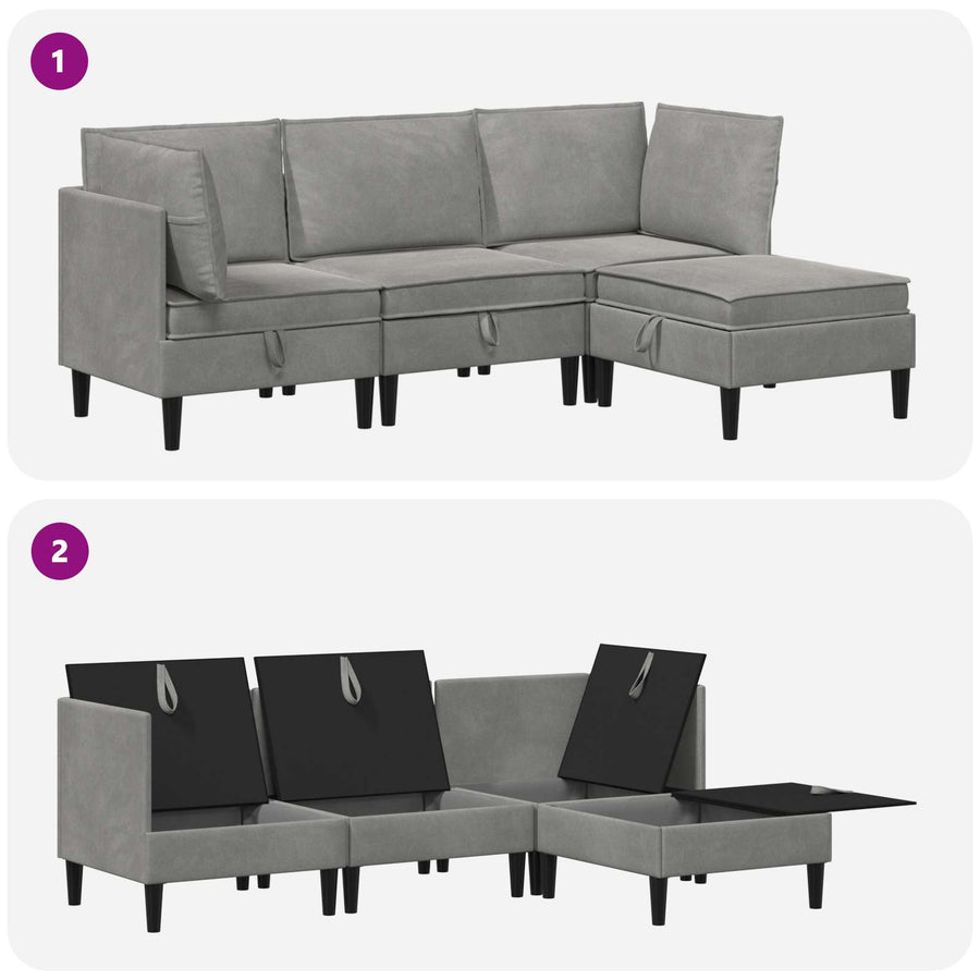 Woonkamer Meubelset met kussen 4 pcs Lichtgrijs Fluweel