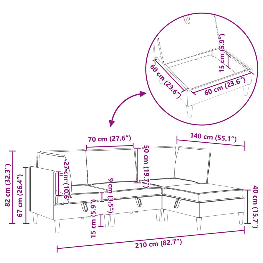 Woonkamer Meubelset met kussen 4 pcs Lichtgrijs Fluweel
