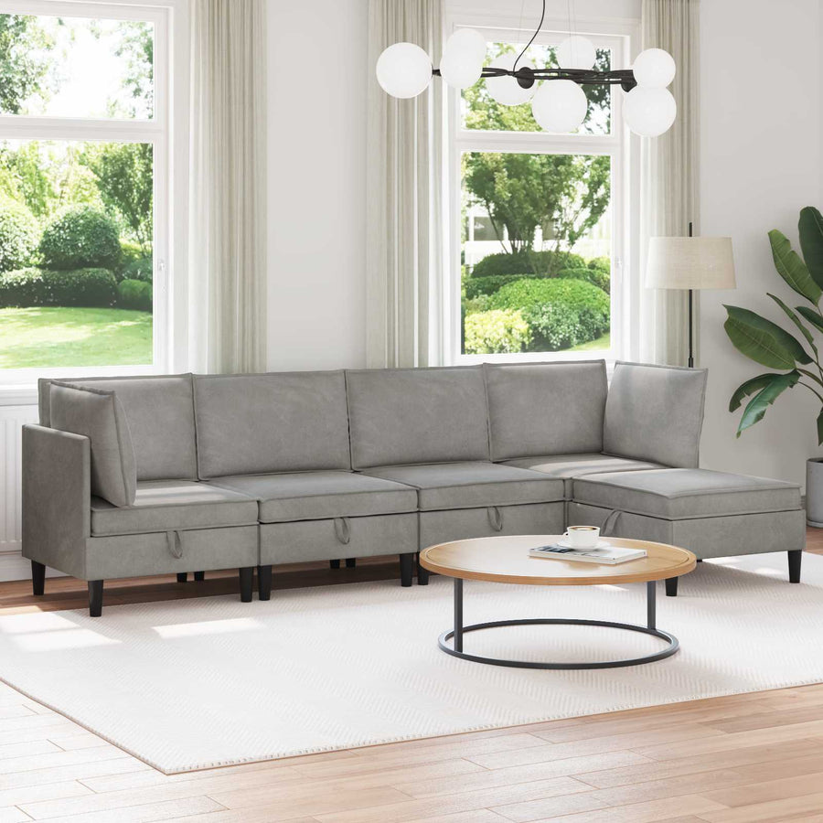 Woonkamer Meubelset met kussen 5 pcs Lichtgrijs Fluweel