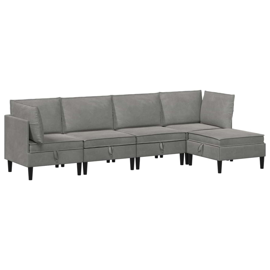 Woonkamer Meubelset met kussen 5 pcs Lichtgrijs Fluweel