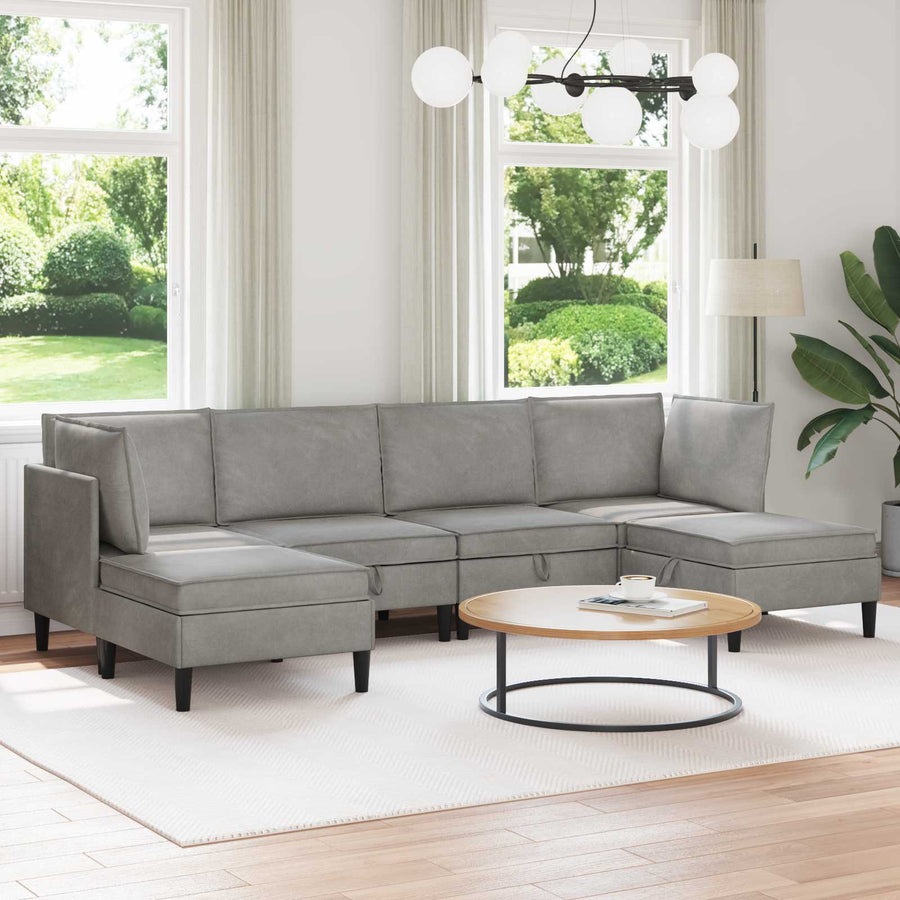Woonkamer Meubelset met kussen 6 pcs Lichtgrijs Fluweel