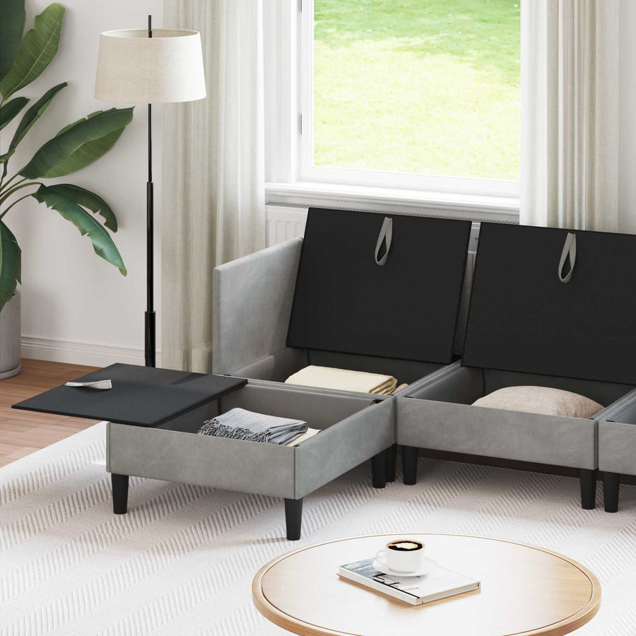 Woonkamer Meubelset met kussen 6 pcs Lichtgrijs Fluweel