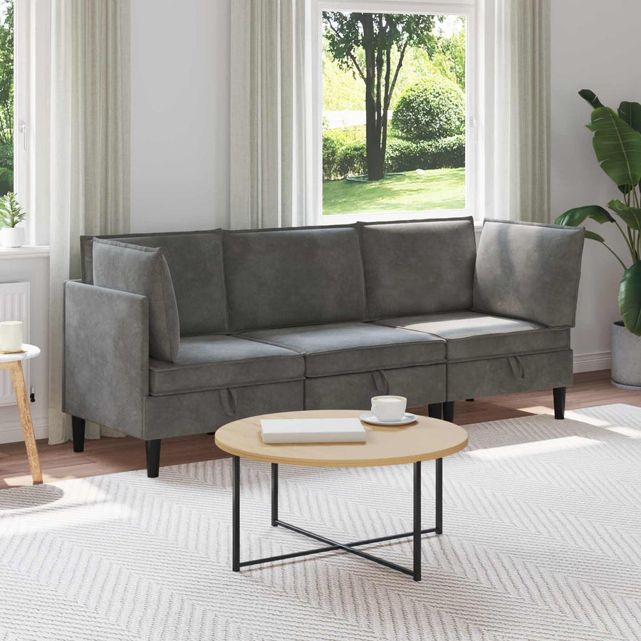 Woonkamer Meubelset met kussen 3 pcs Donkergrijs Fluweel