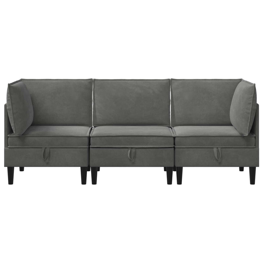 Woonkamer Meubelset met kussen 3 pcs Donkergrijs Fluweel