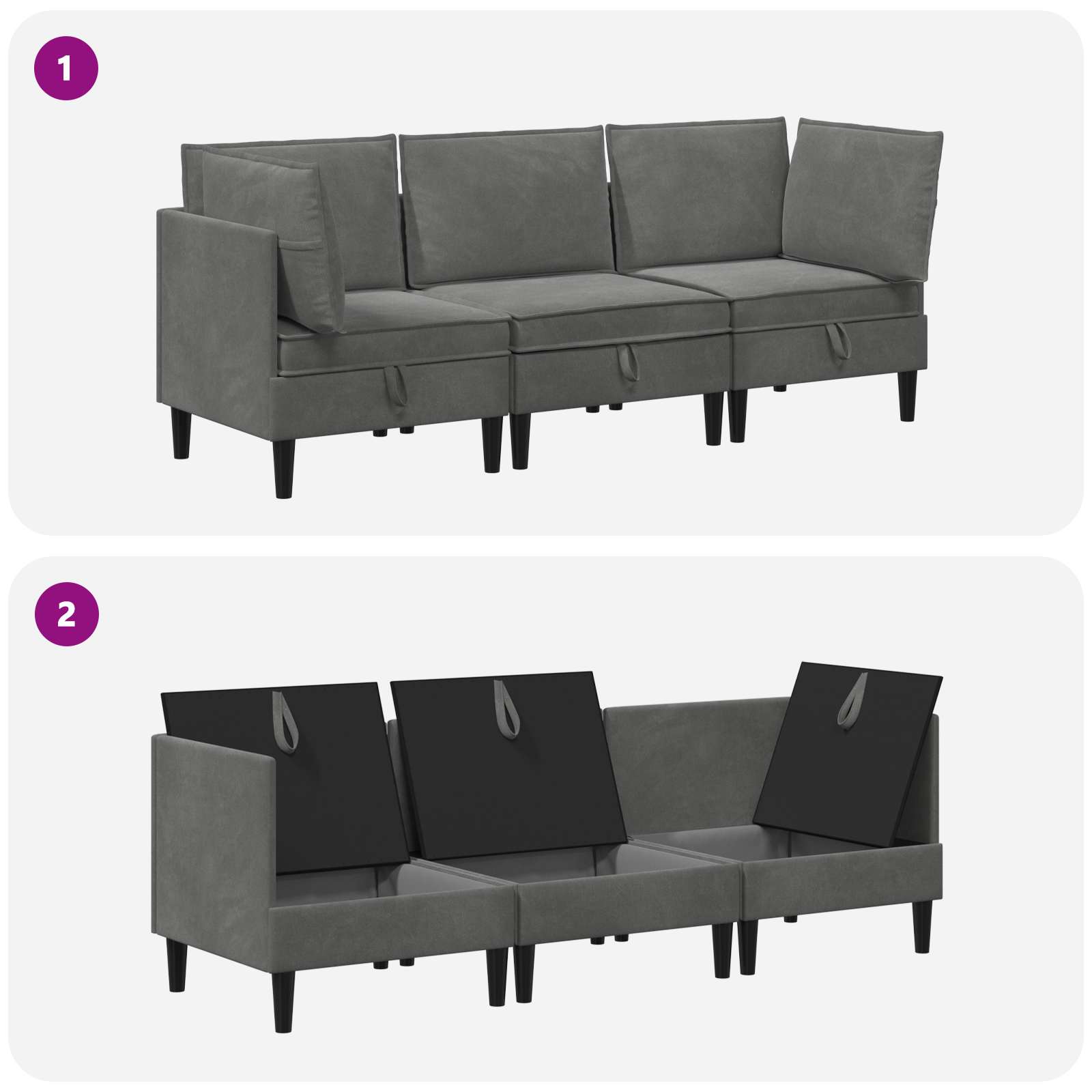 Woonkamer Meubelset met kussen 3 pcs Donkergrijs Fluweel