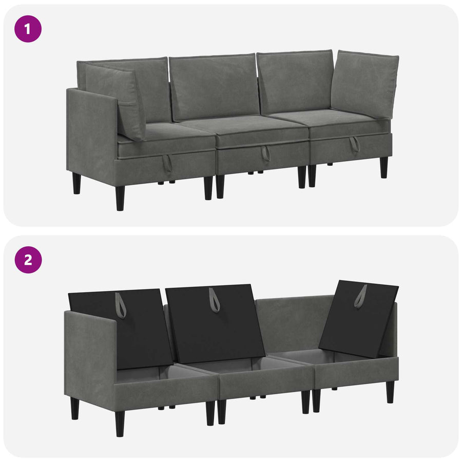 Woonkamer Meubelset met kussen 3 pcs Donkergrijs Fluweel