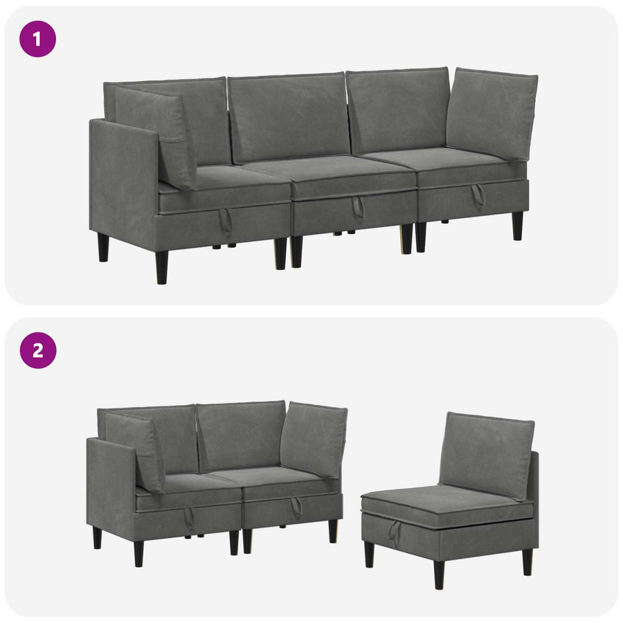 Woonkamer Meubelset met kussen 3 pcs Donkergrijs Fluweel