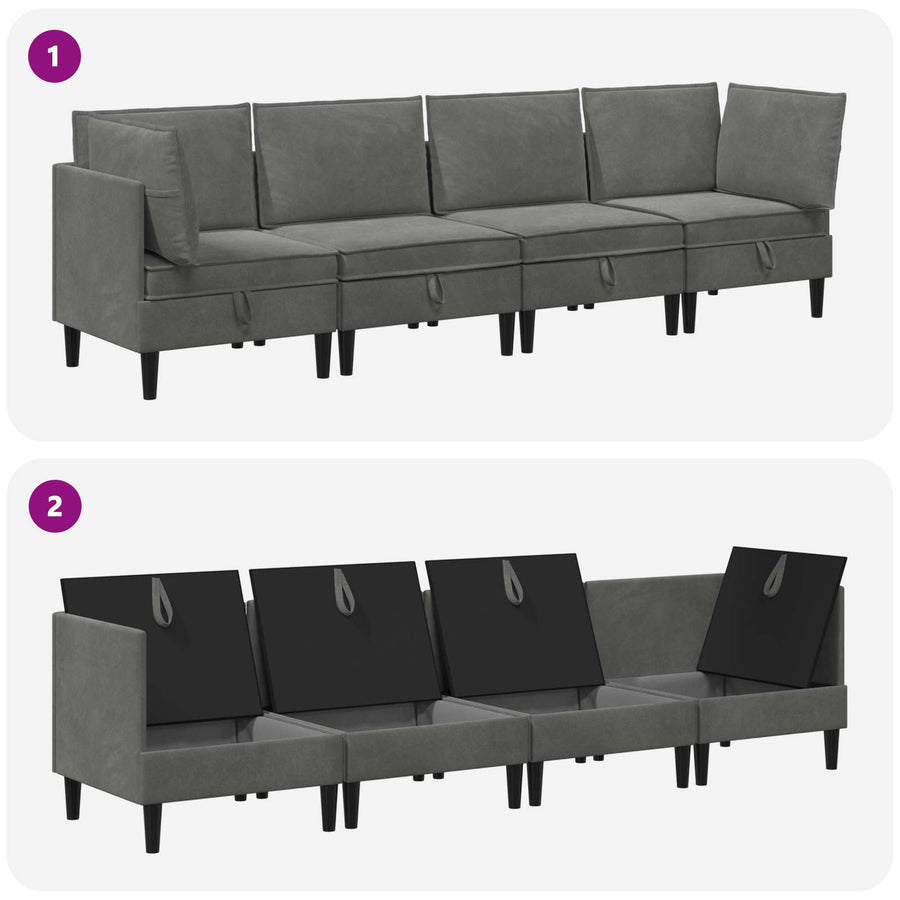 Woonkamer Meubelset met kussen 4 pcs Donkergrijs Fluweel