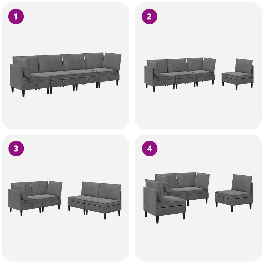 Woonkamer Meubelset met kussen 4 pcs Donkergrijs Fluweel