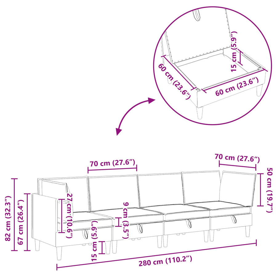 Woonkamer Meubelset met kussen 4 pcs Donkergrijs Fluweel