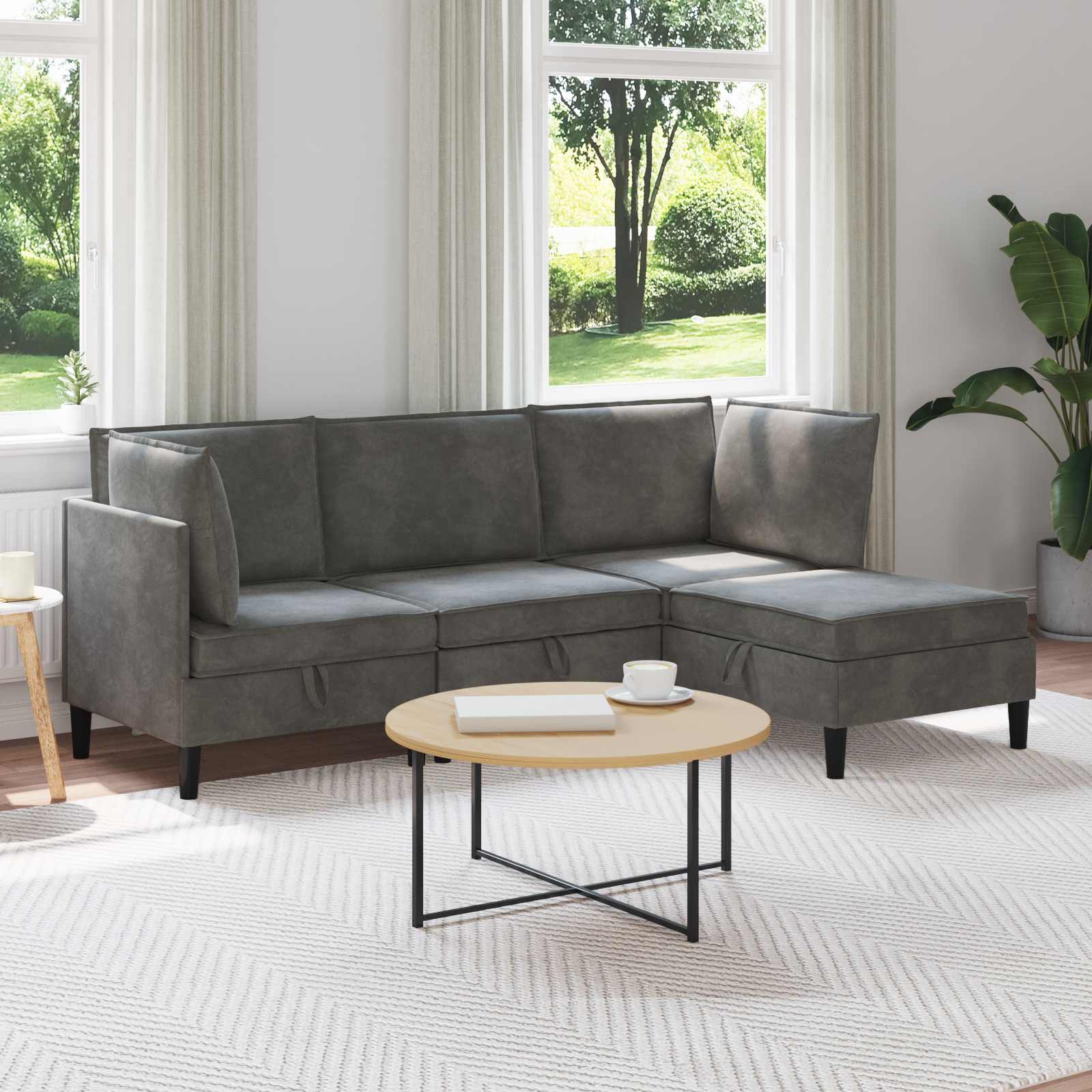 Woonkamer Meubelset met kussen 4 pcs Donkergrijs Fluweel
