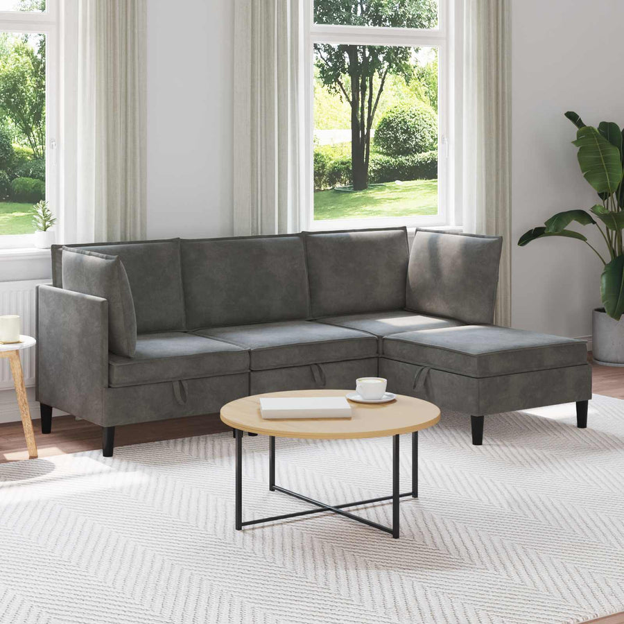 Woonkamer Meubelset met kussen 4 pcs Donkergrijs Fluweel