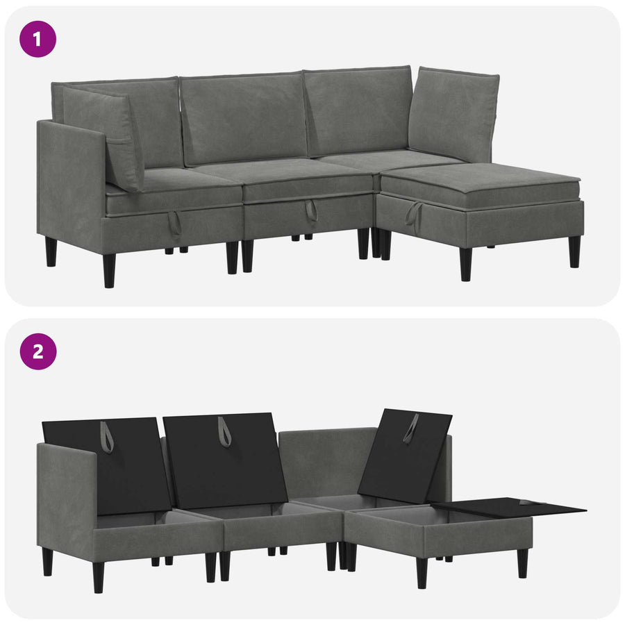 Woonkamer Meubelset met kussen 4 pcs Donkergrijs Fluweel