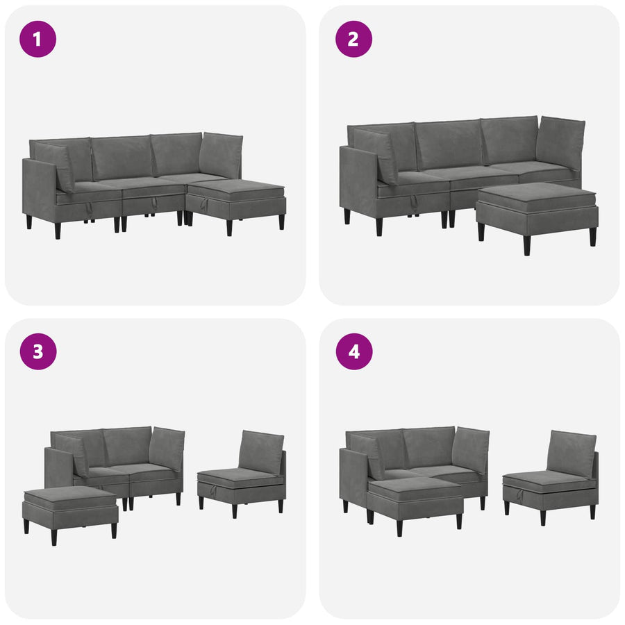 Woonkamer Meubelset met kussen 4 pcs Donkergrijs Fluweel