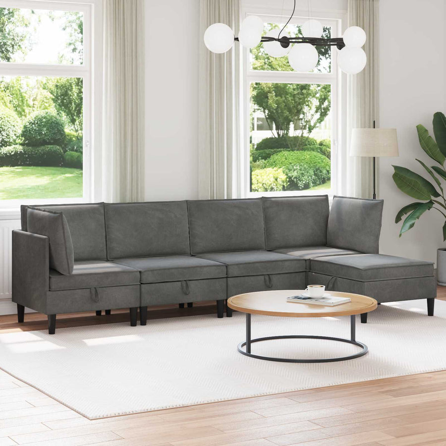 Woonkamer Meubelset met kussen 5 pcs Donkergrijs Fluweel