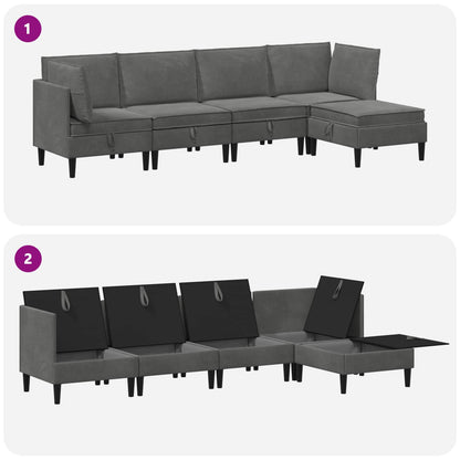 Woonkamer Meubelset met kussen 5 pcs Donkergrijs Fluweel