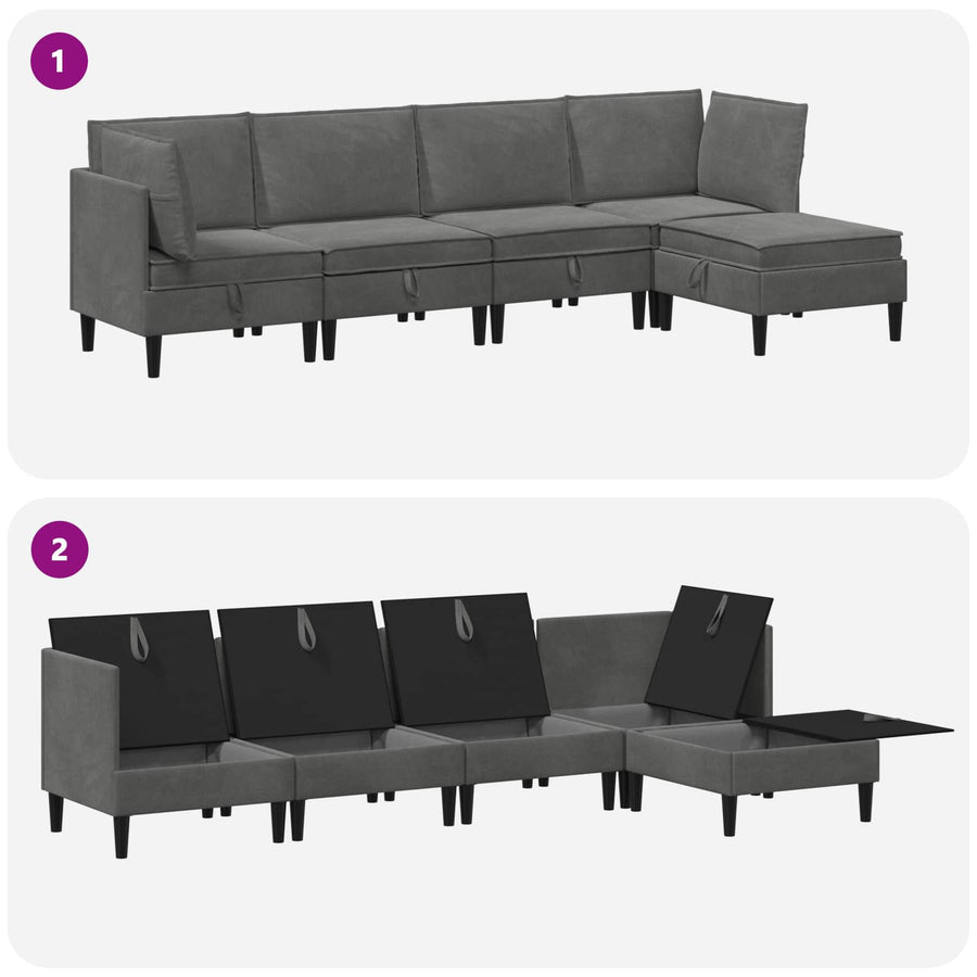 Woonkamer Meubelset met kussen 5 pcs Donkergrijs Fluweel