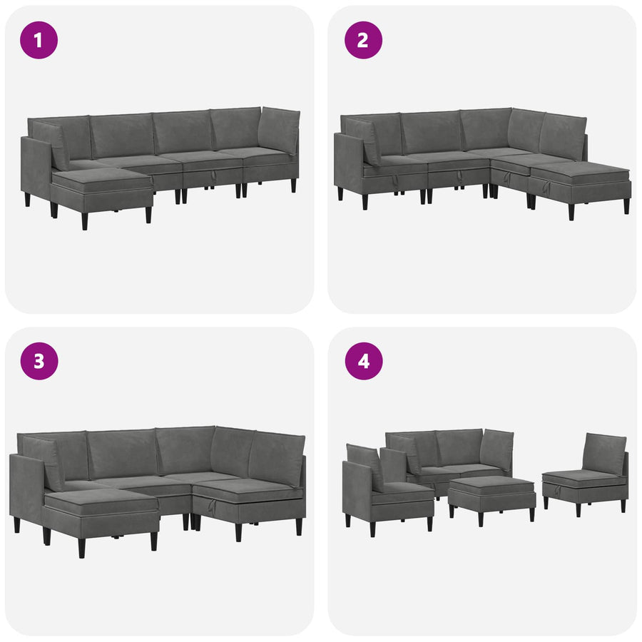 Woonkamer Meubelset met kussen 5 pcs Donkergrijs Fluweel